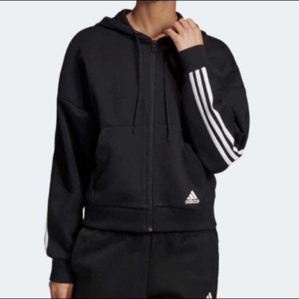 SOLD Adidas classic 3 stripe zip scuba hoodie Med - Picture 1 of 14